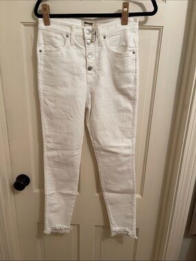 Madewell White High-Rise Skinny Jeans with Button-Fly and Raw Hem